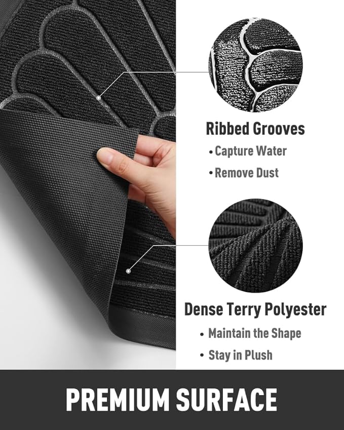 tchdio Door Mat Outdoor Indoor Entrance Doormat-Semicircular Durable Rubber Non Slip Front Door Mat for Outside Inside Entry Entryway Dirt Trapper WelcomeMat for Muddy Paws and Shoes-Black 24”x36”