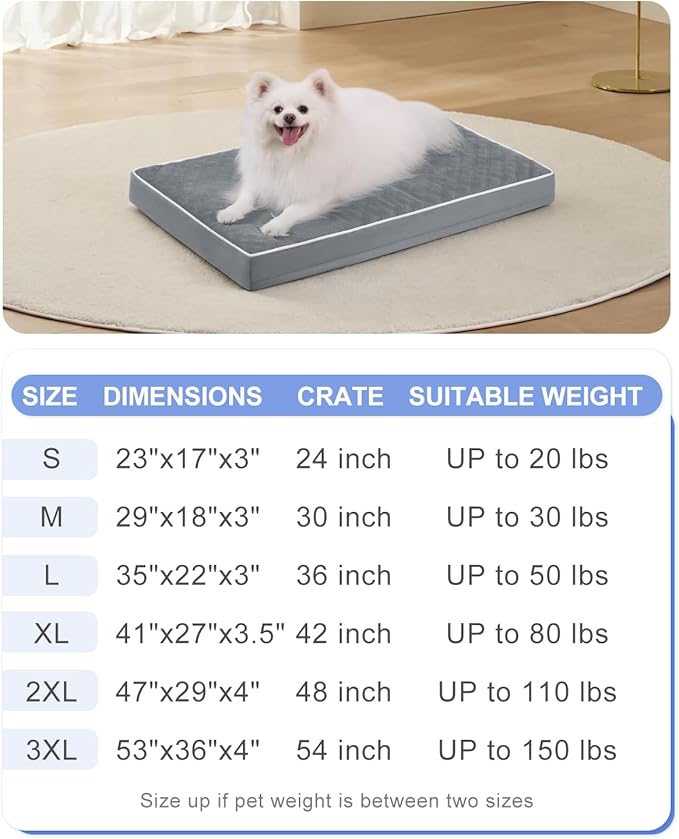 KSIIA Dog Bed for Crate Pad Waterproof for Small Dogs with Removable Washable Cover, Egg Crate Foam and Non-Slip Bottom, 23x17 Inch, Dark Gray