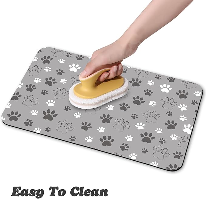 Dog Food Mat, Absorbent Water Bowl Mats Cat Pet Feeding Placemats Light Gray 17 * 30 inch