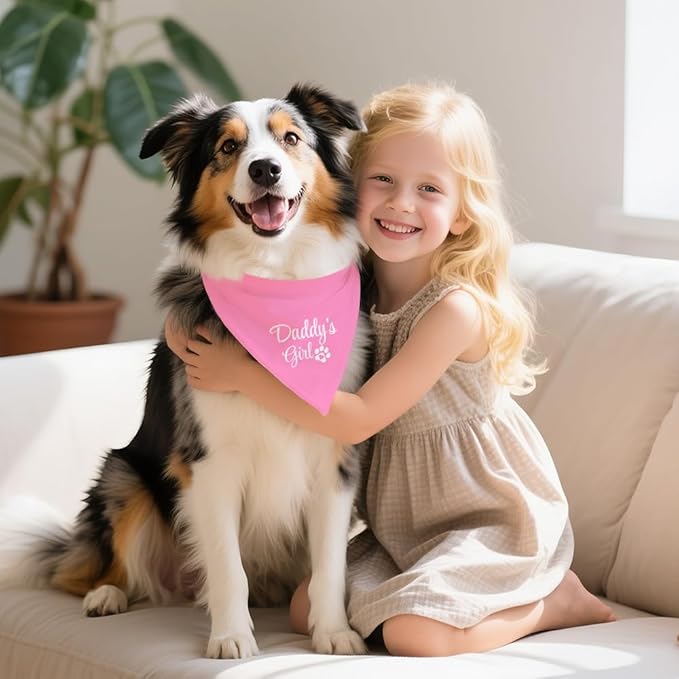 Daddy's Girl Funny Dog Bandana, Valentines Day Dog Bandana for Dogs Lovers Gifts, Pink Pet Scarf Accessories for Birthday Party Gender Reveal, Father's Day Christmas Birthday Gifts for Girl Pet