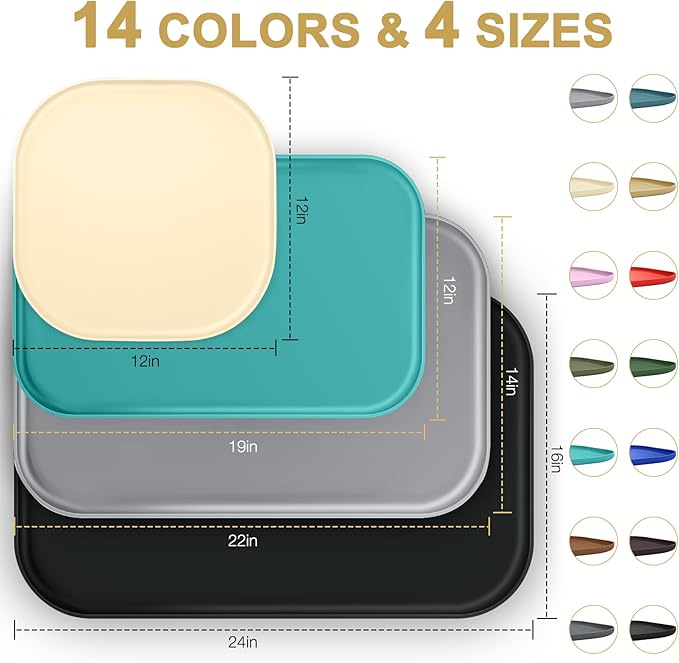 Silicone Pet Feeding Mat with Raised Edge for Food and Water, Dog Bowl Mats, Cat Bowls Placemat with High Lip for Floor Waterproof, Rubber Tray for Cats and Dogs 24 x 16 x0.8 Light Pink