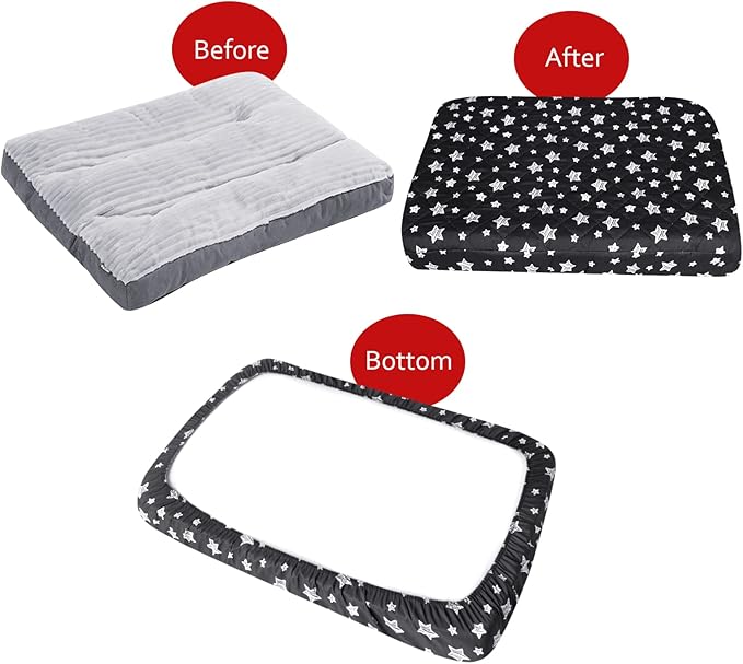 Waterproof Dog Bed Covers Replacement Washable Pet Hair Easy to Remove, Noiseless Quilted Puppy Pet Bed Cover Lovely Black Star Print 22x35 Inches, for Dog/Cat, Cover Only