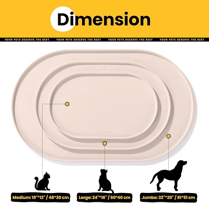 Dog Food Mat,1/2 Inch Raised Edges Cat Feeding Mat,BPA-Free Silicone Pet Food Mats for Floor Waterproof,Rubber Dog Placemats for Food and Water Bowls(Natural Tan,32"x20")