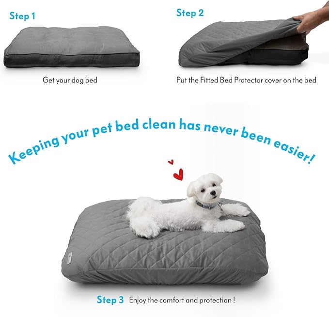 Paw Inspired Waterproof Fitted Cover for Dog Bed | Washable Bed Protector for Dog Mattress | Removable Replacement Cover for Small Pet Bed (Gray, 30 x 20 x 5 Inch)