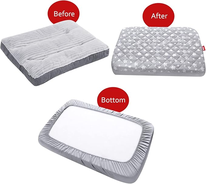 Waterproof Dog Bed Covers Replacement Washable Pet Hair Easy to Remove, Noiseless Quilted Puppy Pet Bed Cover Lovely Grey Star Print 16x25 Inches, for Dog/Cat, Cover Only