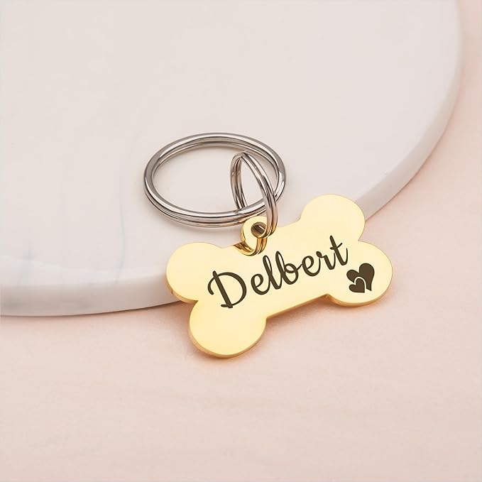 Anavia Small Size Dog Cat ID Tags, Small/XS Personalized Color Plated Stainless Steel Puppy Kitten Name Tags, Customized Engraved Nameplate Pet Collar Tag (Silver, Bone)