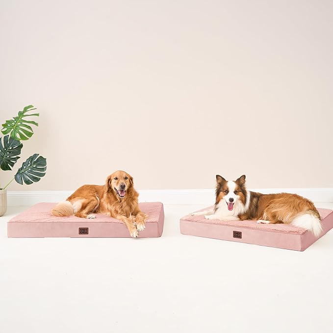 EHEYCIGA Orthopedic XXL Dog Beds for Jumbo Dogs with Removable Washable Cover for Crate, Pink, 47x29