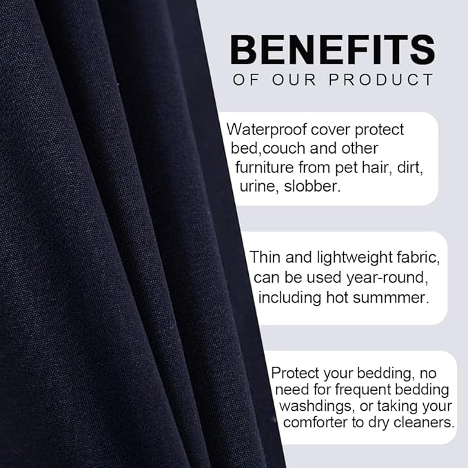 DUJUIKE Waterproof Bed Cover for Dog and Cats,Pet Hair Resistant Bed Sheet Cover, Protective Bed Liner Cover with 100% Waterproof Breathable Thin Fabric (Queen 78 * 90 inch, Navy Blue)