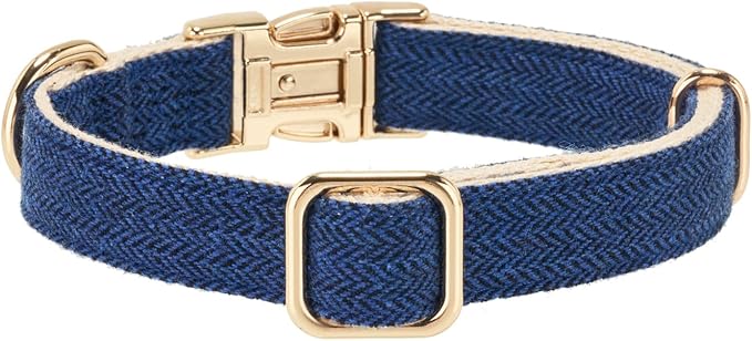 Soft Cotton Hemp Dog Collar with Metal Buckle Adjustable Tweed Dog Collars for Small Medium Large Dogs(Royal Blue,Large)