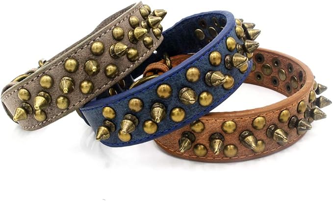 Spiked Dog Collar Soft Pu Leather Mushrooms Rivet Spike Studded Puppy Adjustable Pet Collars for Small Breeds (M, Brown1)