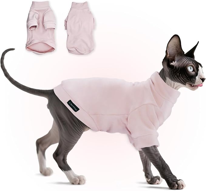 Fleece Sphynx Cat Clothes Soft Hairless Cat Clothes Pullover Cat Sweater for Chihuahua All Season Light and Warm Kitten Cloth for Cats Only Puppy Clothes Small Dog Sweater (Pink, L)