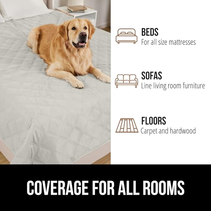 GORILLA GRIP Waterproof Bed Cover for Dogs, 82x68, Gripped Slip Resistant Backing, Leak Proof Washable Dog Blanket Covers Sofa, Couch, Sectional, Crate, Car, RV Seats, Pet Puppy Essentials Light Taupe