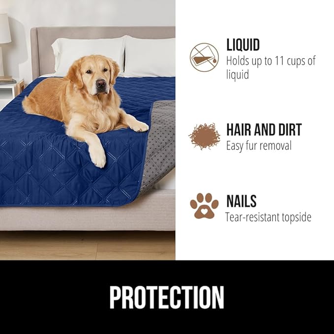 GORILLA GRIP Waterproof Couch Cover for Dogs, Gripped Slip Resistant Backing, Leak Proof Washable Dog Blanket Covers Sofa, Bed, Sectional, Crate, Car, RV Seats, Pet Puppy Essentials, 30x70 Navy