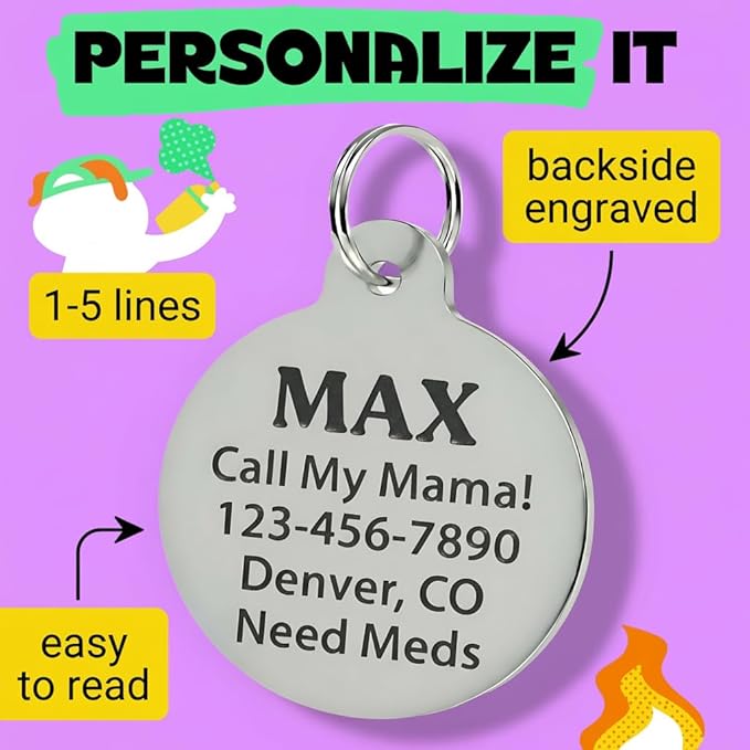 Bad Tags Personalized Dog and Cat ID Tags in 25+ Designs and 2 Sizes - 5 Lines of Custom Engraved Text - Funny Cute Personalized Pet Tags (Don't Touch Me Peasant, Large (1.25 inch))