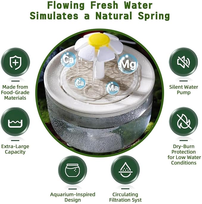 Bird Bath for Parakeets - Small Medium Bird Shower & Bathing Fountain with Filtered Circulating Water Pool Sink for Parrots Lovebirds Conures Finches Cockatiels - Pet Accessories (White Large)