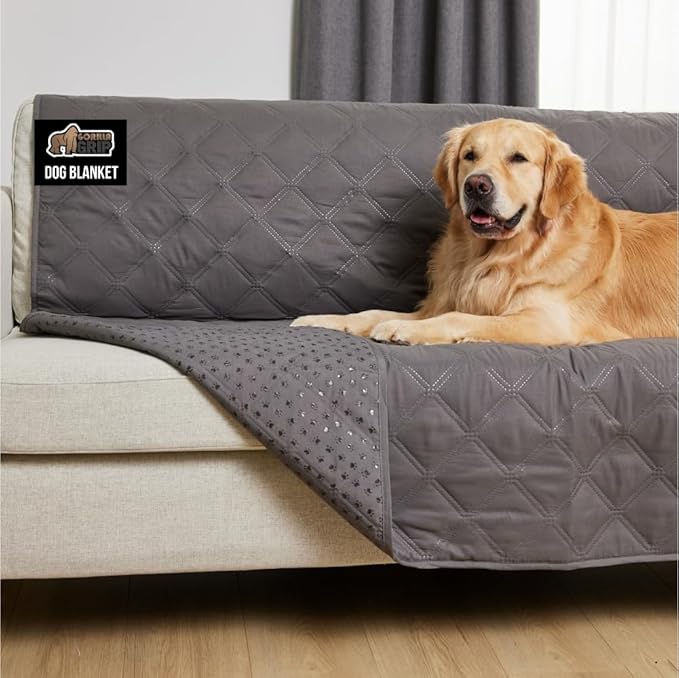 GORILLA GRIP Waterproof Bed Cover for Dogs, 102x82, Gripped Slip Resistant Backing, Leak Proof Washable Dog Blanket Covers Sofa, Couch, Sectional, Crate, Car, RV Seats, Pet Puppy Essentials, Charcoal