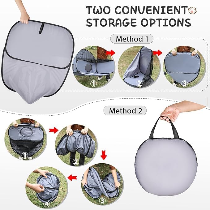 Pet Playpen with Surround Tunnel, Outdoor/Indoor Cat Playpen with Breathable Soft Sides，Tailtastic Cat Enclosure Tent for Small Animals, Portable Tent with Carry Bag (Medium)