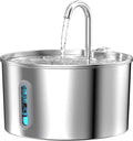 Cat Water Fountain Stainless Steel: 2.2 L Cat Fountain for Drinking - Automatic Pet Water Fountain for Cats Inside - Metal Cat Dog Water Dispenser Bowl with Faucet Water Level Window Ultra Quiet Pump