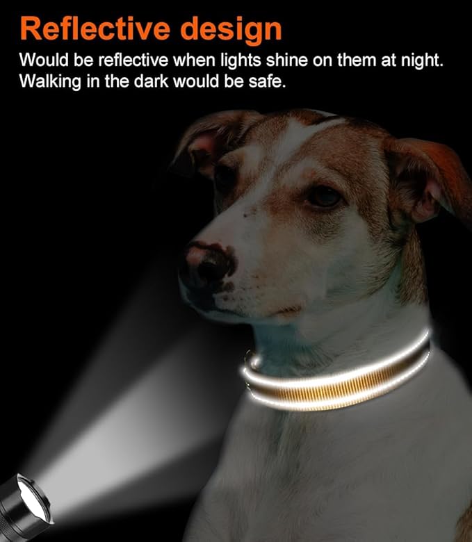 Joytale Reflective Dog Collar, Soft Neoprene Padded, Metal D-Ring, Nylon Pet Collar Adjustable for Large Dogs, Khaki, L