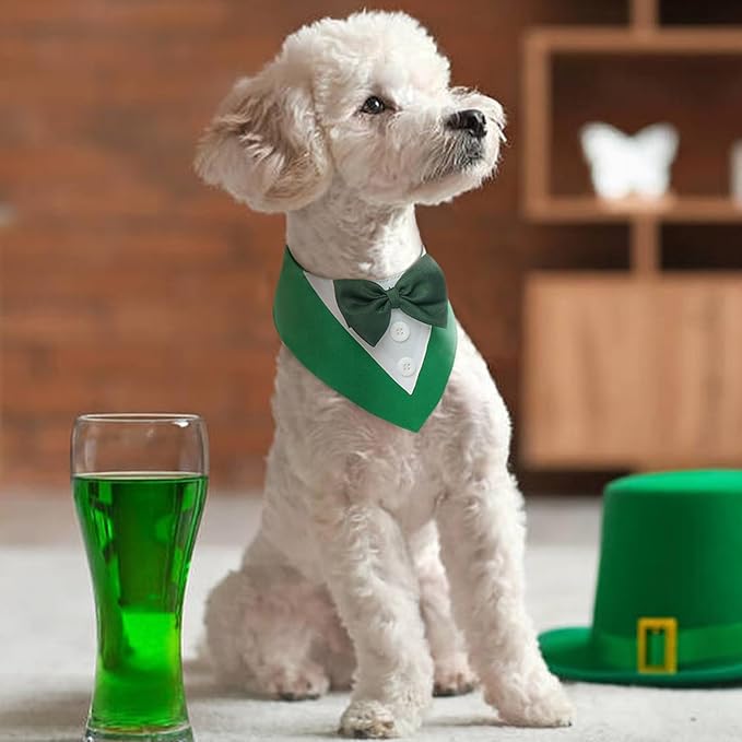 FUAMEY Dog Tuxedo St.Patrick's for Small Dogs,Dog Formal Suit Dogs Attire Pet Bow Tie Puppy Party Costumes Cat Tux Outfits Pets Bandana Cosplay Adjustable Bowties St.Patrick's Day Green S