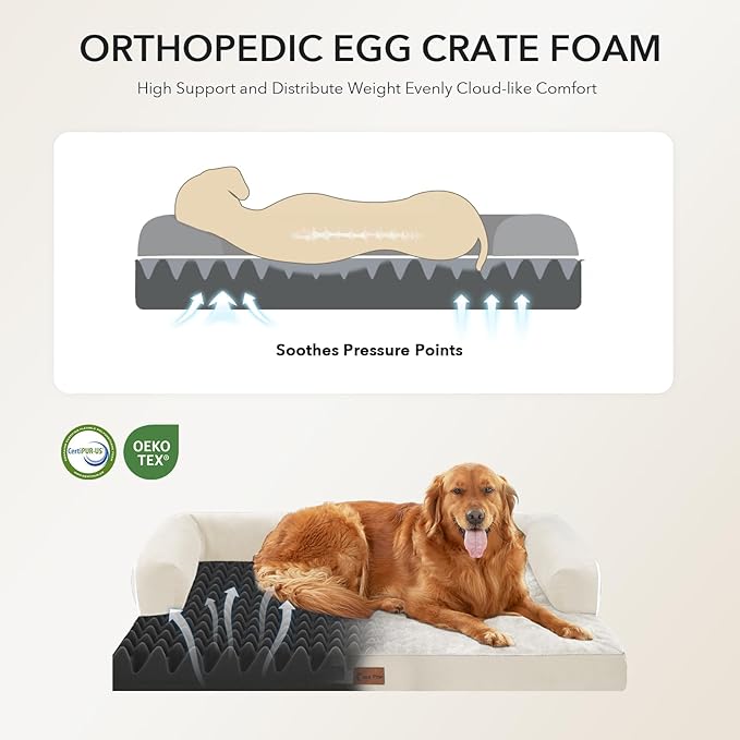 Orthopedic XXL Dog Beds, Waterproof Egg Crate Foam Big Pet Bed for All Breed Sized Dogs 53x42Inch, Washable Extra Large Dog Couch Bed with Removable Cover and Non-Slip Bottom, Beige