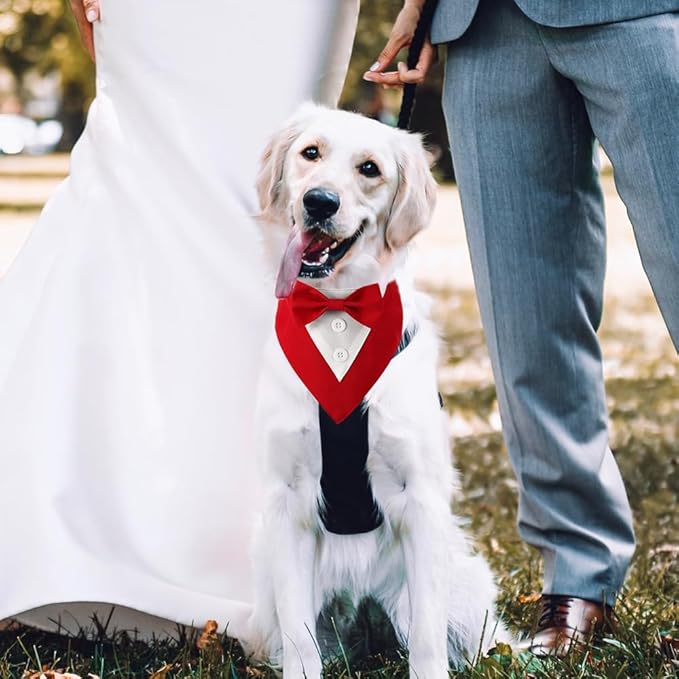 Dog Tuxedo, Formal Dog Wedding Bandana Adjustable Pet Collar with Bow, Small, Medium and Large Wedding Clothing, Birthday Gifts for Dogs