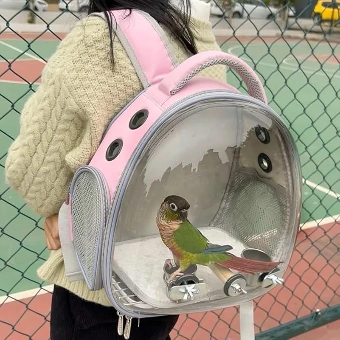 Bird Travel Carrier: Portable Backpack Cage - Breathable Mesh Lightweight Durable Design | Parrot Small Birds Conure Budgie Cockatiel/Outdoor Transport Perch-Integrated Enclosure Use (B1)