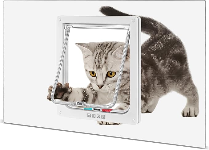 Cat Door for Window, 4 Locking Modes for Safety Cat Window Door, Fits 14"-24" Width Window, Durable Weatherproof design Cat Door, Magnetic Closure, Wider View, Pet Door With Safe & Comfortable for Cat