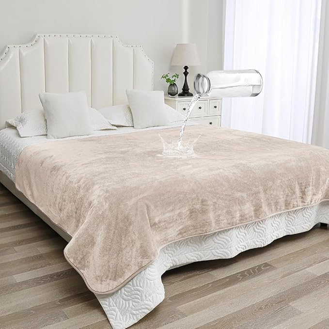 Waterproof Blanket for Pets – Ideal for Couch & Bed Splash Proof Sherpa Throw, Leakproof TPU Layer, Stain Resistant Washable Bed Protector – Khaki, 60"x40"