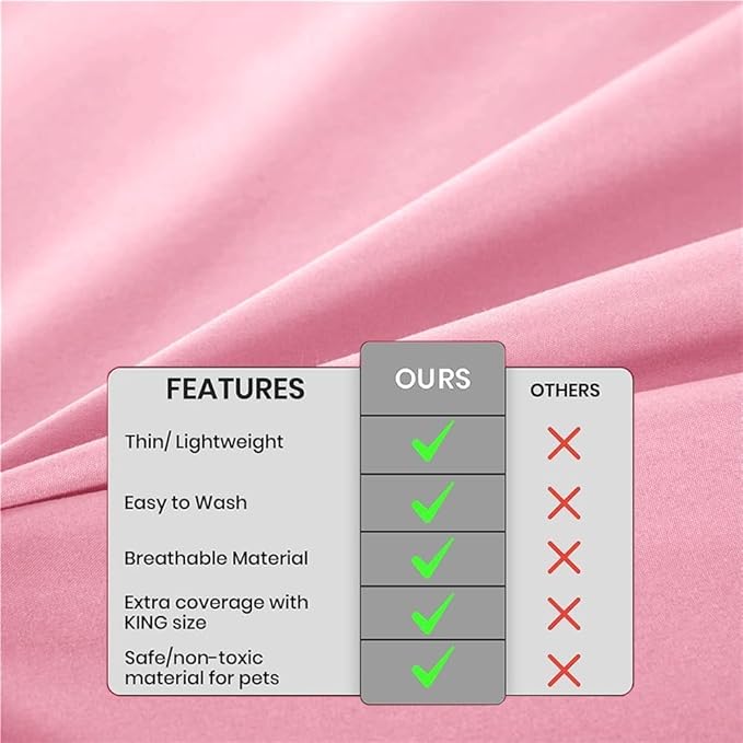 DUJUIKE Waterproof Bed Cover for Dog and Cats,Pet Hair Resistant Bed Sheet Cover, Protective Bed Liner Cover with 100% Waterproof Breathable Thin Fabric (Pink, Super King 90 * 118 inch)