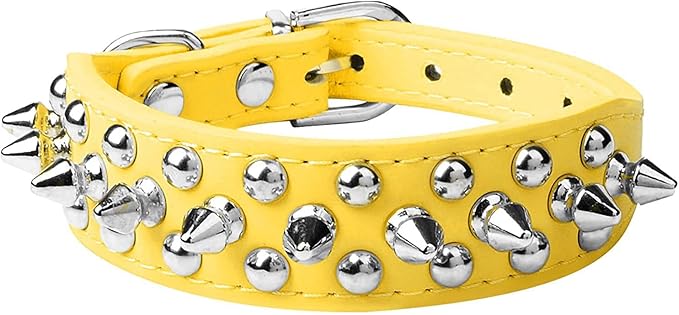 Spiked Dog Collar Soft Pu Leather Mushrooms Rivet Spike Studded Puppy Adjustable Pet Collars for Small Breeds (L, Yellow)