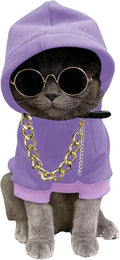 QWINEE 3Pcs Dog Hoodie Cat Apparel Dog Custume Set with Necklace and Sunglasses Pet Clothes for Puppy Small Medium Dogs Cats Mauve Purple XX-Small