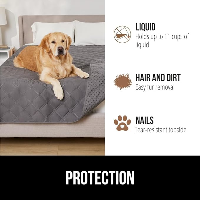 GORILLA GRIP Waterproof Couch Cover for Dogs, Gripped Slip Resistant Backing, Leak Proof Washable Dog Blanket Covers Sofa, Bed, Sectional, Crate, Car, RV Seats, Pet Puppy Essentials, 50x40 Charcoal