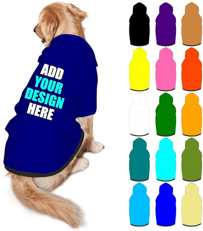 Personalized Dog Hoodie Customized with Name Photo Pet Warm Sweater Hoodie for Medium Large Dogs & Cat Puppy, Navy, L