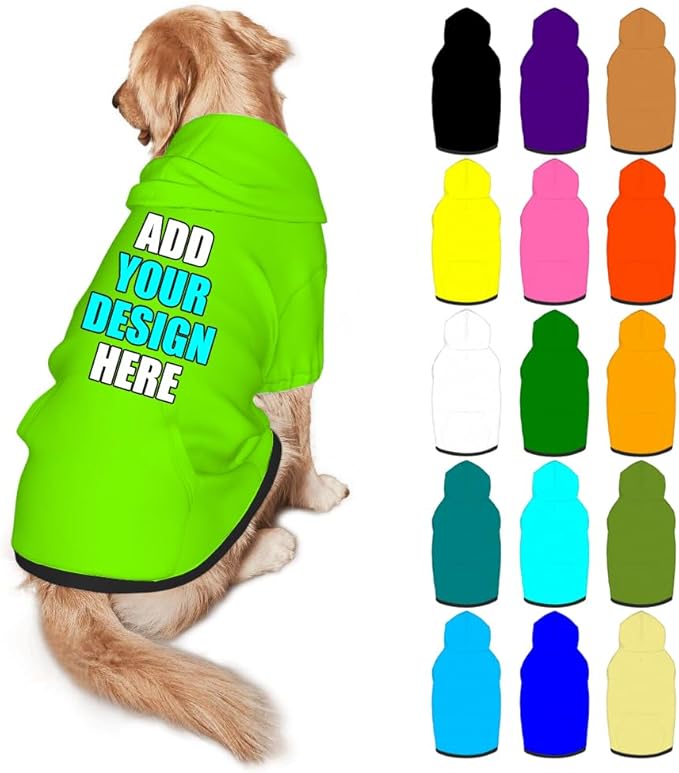 Personalized Dog Hoodie Customized with Name Photo Pet Warm Sweater Hoodie for Medium Large Dogs & Cat Puppy, LawnGreen, L