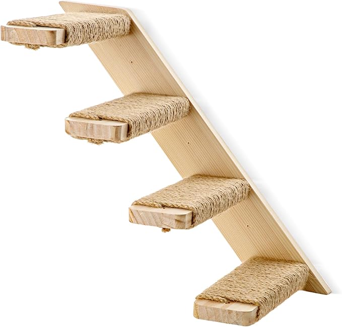 4 Steps Cat Wall Shelves Cat Wall Stairs (Brownish White, 1 Pack 4 Steps, 1)