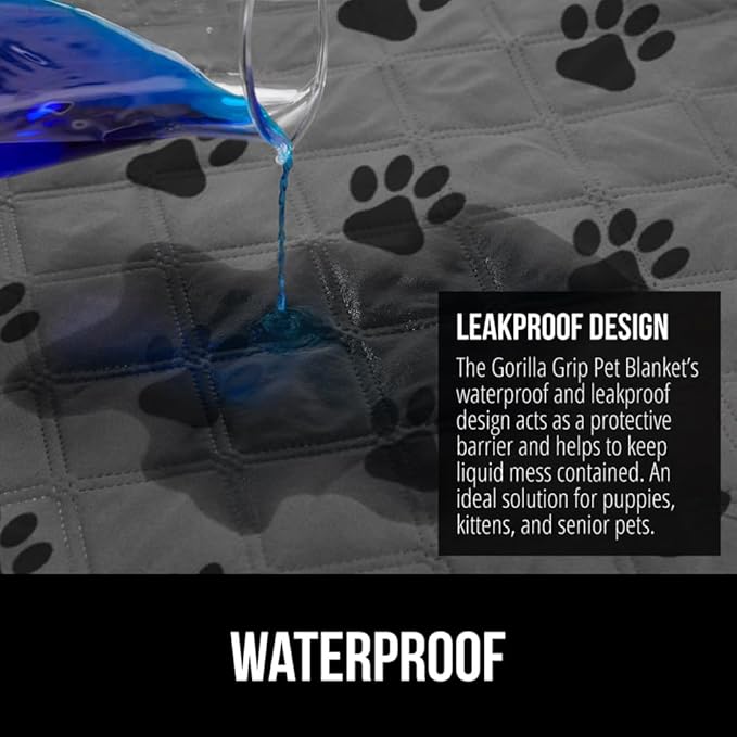 GORILLA GRIP Waterproof Bed Cover for Dogs, 102x82, Gripped Slip Resistant Backing, Leak Proof Washable Dog Blanket Covers Sofa, Couch, Sectional, Crate, Car, RV Seats, Pet Puppy Essentials, Gray Paw