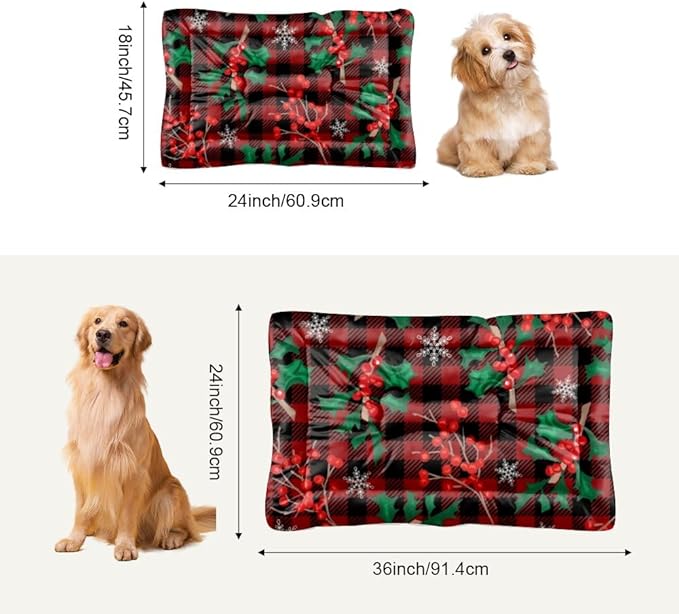 Festive Berry Snowflake Dog Crate Pad Dog Crate Bed Waterproof Pet Bed for Rectangle Non- Slip Bottom Pet Accessories for Dogs Multi- Scenario Mat Gift Printed Pad 36× 24 Inch