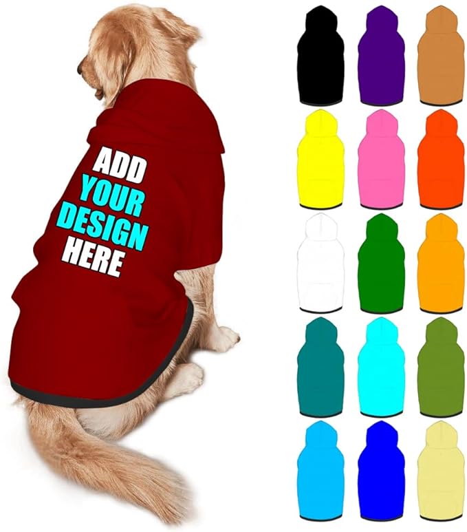 Custom Dog Hoodie Personalized Photo Text Logo Name Dog Clothes, Soft & Warm for Puppy Sweatshirt Hooded for Small Medium Large Dogs Girl/Boy Cats/Kitten, DarkRed, L