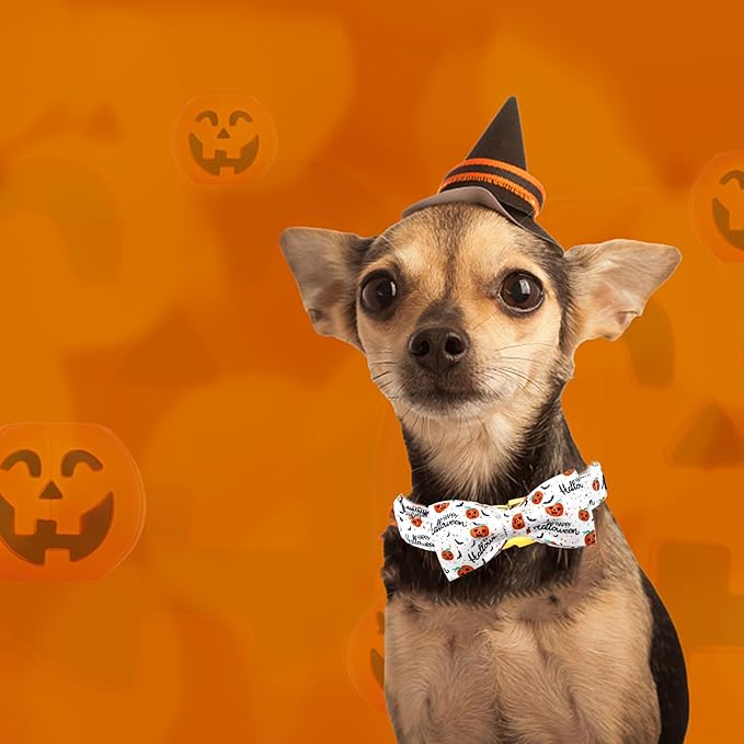 Halloween Dog Collar, Pet Collar Bow Pumpkin Pet Collar Girl Boy Holiday Collars Gift Bow Cute Soft Puppy Collars for Large Dogs