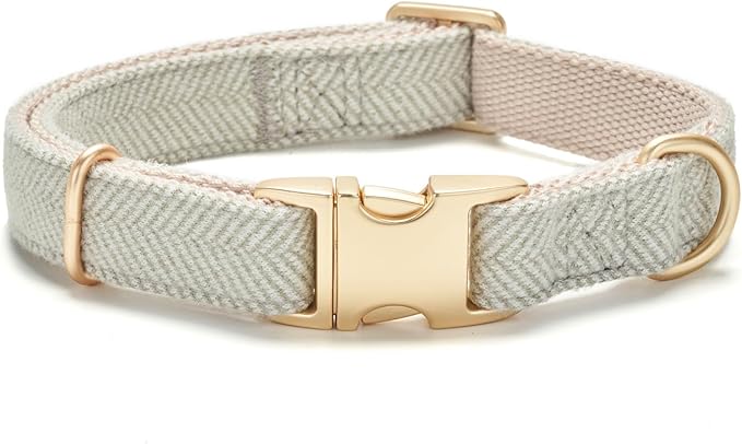 Soft Cotton Hemp Dog Collar with Metal Buckle Adjustable Tweed Dog Collars for Small Medium Large Dogs(Grey,Medium)
