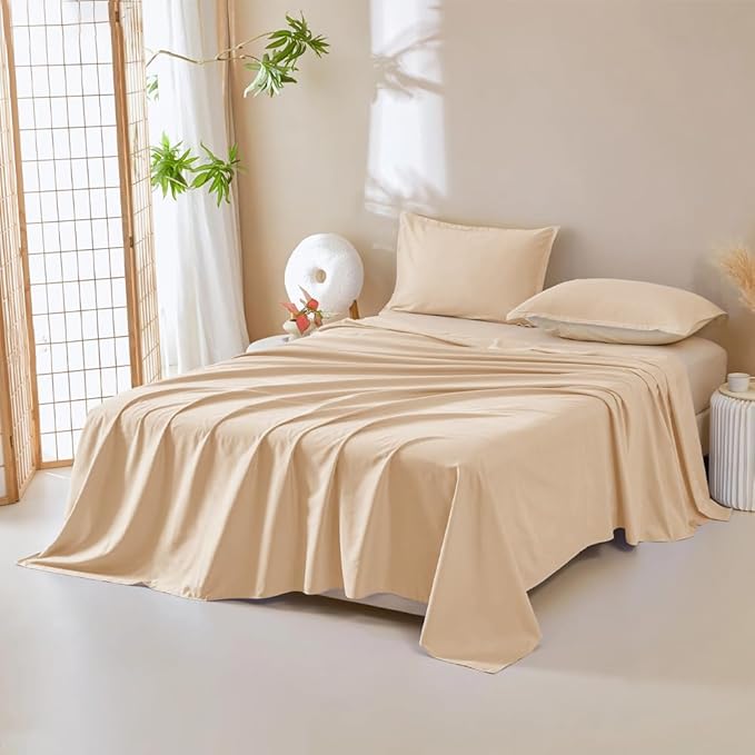 DUJUIKE Waterproof Bed Cover for Dog and Cats,Pet Hair Resistant Bed Sheet Cover, Protective Bed Liner Cover with 100% Waterproof Breathable Thin Fabric (Apricot Yellow, King 98 * 90 inch)