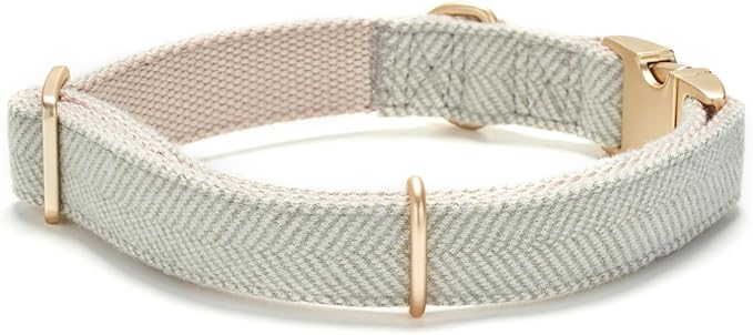 Soft Cotton Hemp Dog Collar with Metal Buckle Adjustable Twilled Dog Collars for Small Medium Large Dogs(Grey,Large)