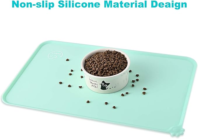 Silicone Waterproof Dog Cat Pet Feeding Mats, Non Slip, Easy Clean Pet Dog Cat Bowl Mats Placemat (18.5" x 11.5") Green