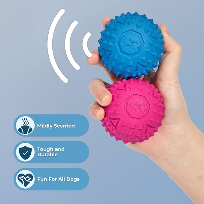 Best Pet Supplies Interactive Squeaky Dog Chew Toy, Ideal Dog Toys for Chewers, Small, Medium & Large Dogs, and Fetch Lovers - Fuchsia, Green, Blue, Orange, Medium 2.5"