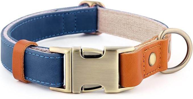Plutus Pet Genuine Leather & Hemp Dog Collar – Adjustable Heavy Duty Pet Collar with Quick Release Metal Buckle, Soft & Stylish for Puppy and Small, Medium, Large Dogs (Royal Blue, L)