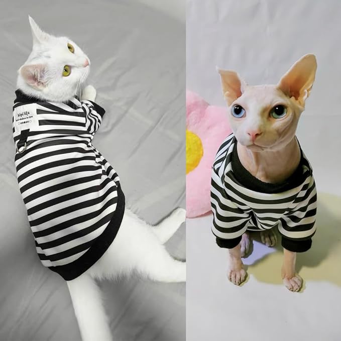 Autumn Dog Hoodies with Leash Ring Warm Striped Puppy Shirt for Small Dog Girl Boy Cat Sweater Winter Pet Clothes Pomeranian Chihuahua Cold Weather Coat (Large, Black)