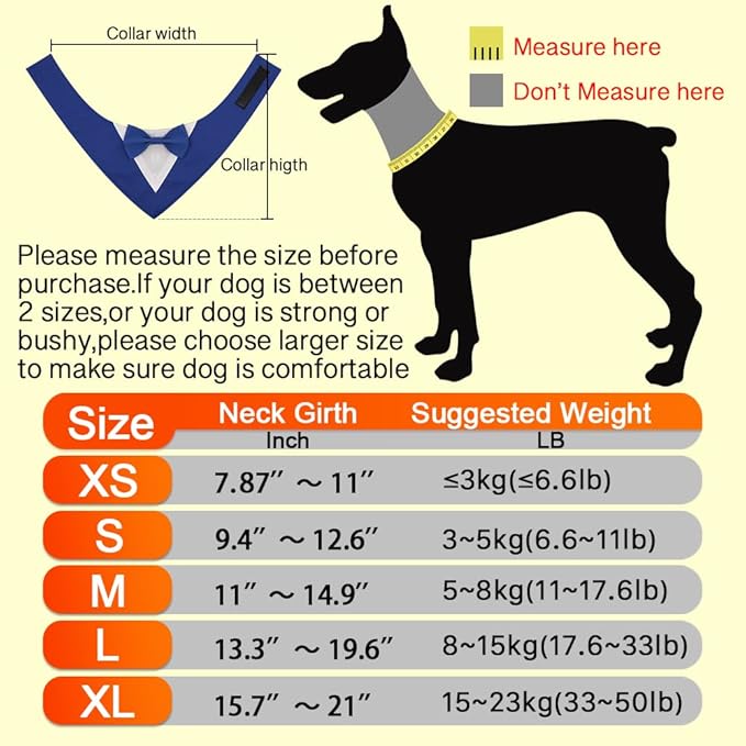 Dog Tuxedo, Adjustable Formal Wedding Outfit Bandana Dog Tux Collar with Bow Tie, Pet Birthday Valentines Outfit Cosplay(Medium)