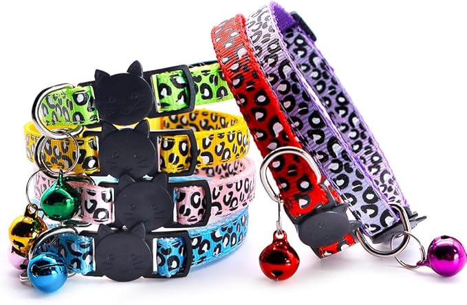 Reflective 2 Pack Breakaway Cat Collars with Bell Leopard Pattern Cute Kitty Adjustable 7.5-12.5 Inch Safe Kitten Collars Charms (Green)