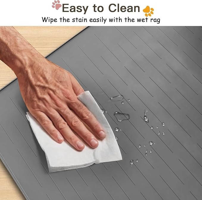 Largest Dog Food Mat, 48"x32" Silicone Dog and Cat Mat for Food and Water Bowls, Thinken Waterproof Non-Slip XXXL Pet Feeding Mat for Floors (Black)